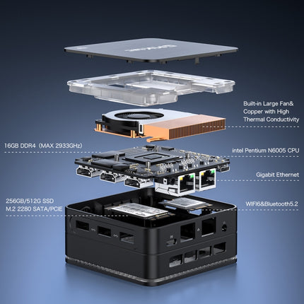 GMK KB7 Windows 11 Pro Mini PC, 16GB+512G, Intel Pentium Silver N6005 Quad Core, Support WiFi & BT, KB7 16GB+512G