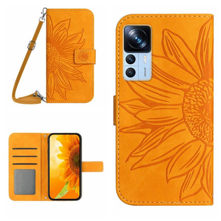 Skin Feel Sun Flower Pattern Flip Leather Phone Case with Lanyard, For Xiaomi 12S Ultra, For Xiaomi 12T / 12T Pro