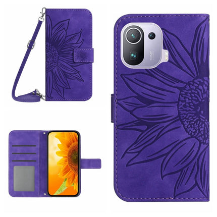 Skin Feel Sun Flower Pattern Flip Leather Phone Case with Lanyard, For Xiaomi Mi 11 Lite, For Xiaomi Mi 11 Pro