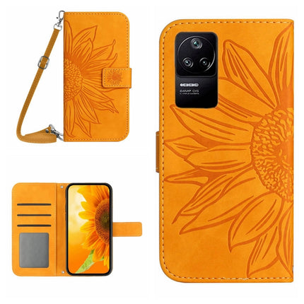 Skin Feel Sun Flower Pattern Flip Leather Phone Case with Lanyard, For Xiaomi Poco C40, For Xiaomi Poco F4 5G