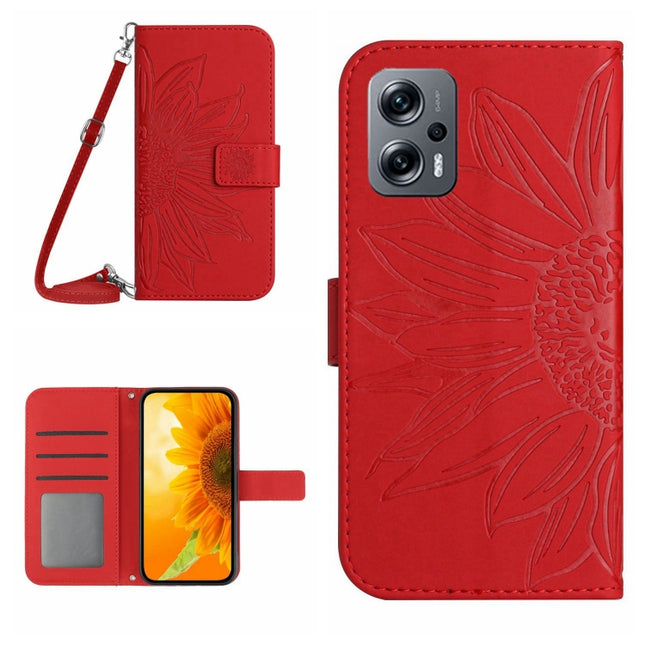 Skin Feel Sun Flower Pattern Flip Leather Phone Case with Lanyard, For Xiaomi Poco X4 GT, For Xiaomi Poco X4 Pro 5G