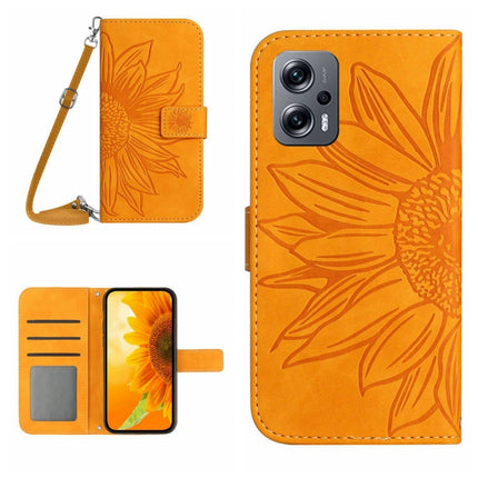 Skin Feel Sun Flower Pattern Flip Leather Phone Case with Lanyard, For Xiaomi Poco X4 GT, For Xiaomi Poco X4 Pro 5G