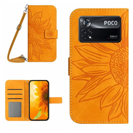 Skin Feel Sun Flower Pattern Flip Leather Phone Case with Lanyard, For Xiaomi Poco X4 GT, For Xiaomi Poco X4 Pro 5G