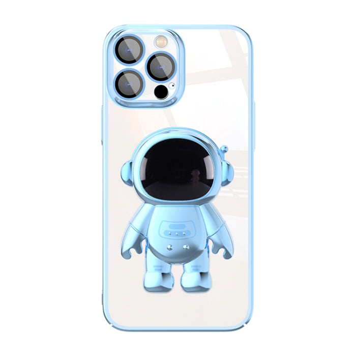Electroplating PC Astronaut Holder Phone Case with Lens Film, For iPhone 13, For iPhone 13 Pro, For iPhone 13 Pro Max, For iPhone 12, For iPhone 12 Pro