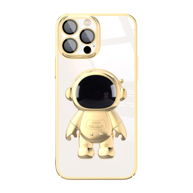 Electroplating PC Astronaut Holder Phone Case with Lens Film, For iPhone 13, For iPhone 13 Pro, For iPhone 13 Pro Max, For iPhone 12, For iPhone 12 Pro