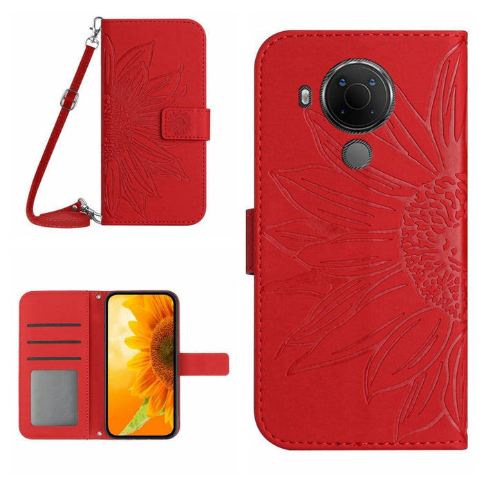 Skin Feel Sun Flower Pattern Flip Leather Phone Case with Lanyard, For Nokia 5.4, For Nokia C01 Plus