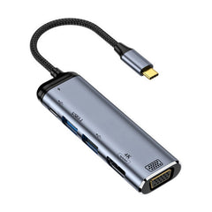 Y002 6 in 1 Type-C to VGA+HDMI+Dual USB+Dual USB-C/Type-C Interface Multi-function Adapter, Y002