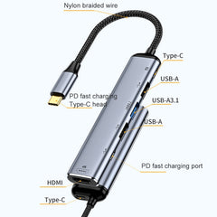 Y004 6 in 1 USB-C/Type-C to HDMI+USB 3.1+Dual USB 2.0+Dual USB-C/Type-C Interface Multifunctional Adapter, Y004