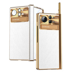 Plain Leather Double Hinged Folding Phone Case with Stylus