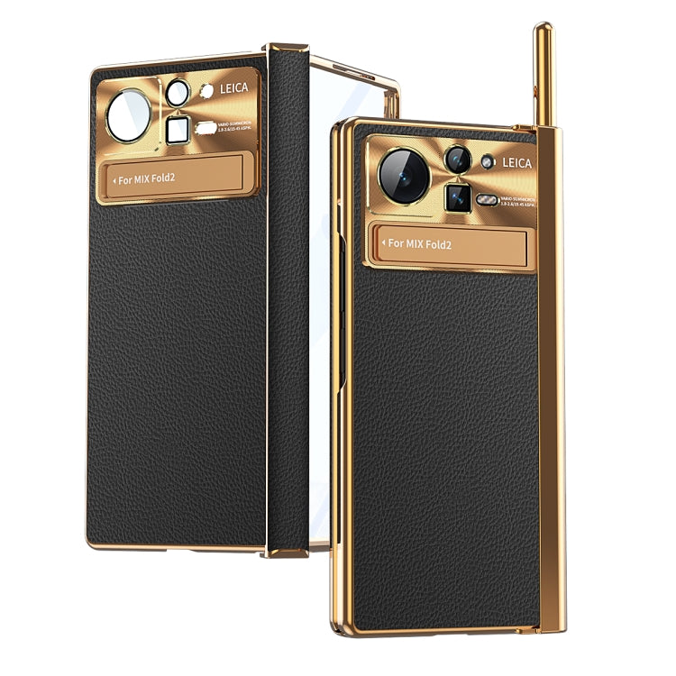Plain Leather Double Hinged Folding Phone Case with Stylus