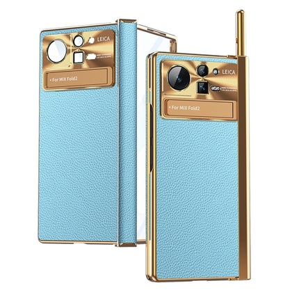 Plain Leather Double Hinged Folding Phone Case with Stylus, For Xiaomi Mix Fold 2