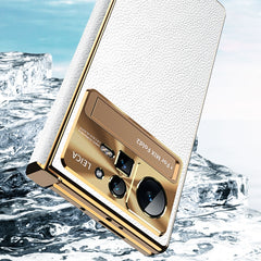 Plain Leather Double Hinged Folding Phone Case with Stylus
