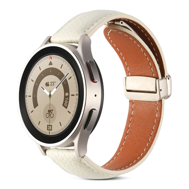 Folding Buckle Genuine Leather Watch Band, For Samsung Galaxy Watch 5