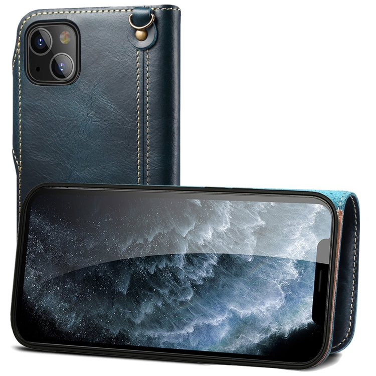 Denior Oil Wax Cowhide Magnetic Button Genuine Leather Case, For iPhone 14 Pro Max, For iPhone 14 Pro, For iPhone 14, For iPhone 14 Plus, For iPhone 13 Pro Max, For iPhone 13 Pro