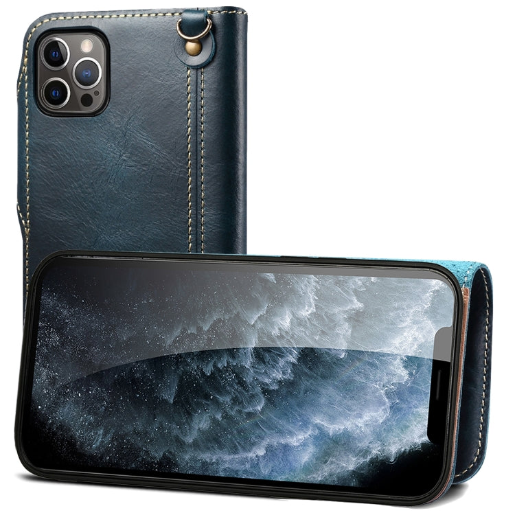 Denior Oil Wax Cowhide Magnetic Button Genuine Leather Case, For iPhone 14 Pro Max, For iPhone 14 Pro, For iPhone 14, For iPhone 14 Plus, For iPhone 13 Pro Max, For iPhone 13 Pro