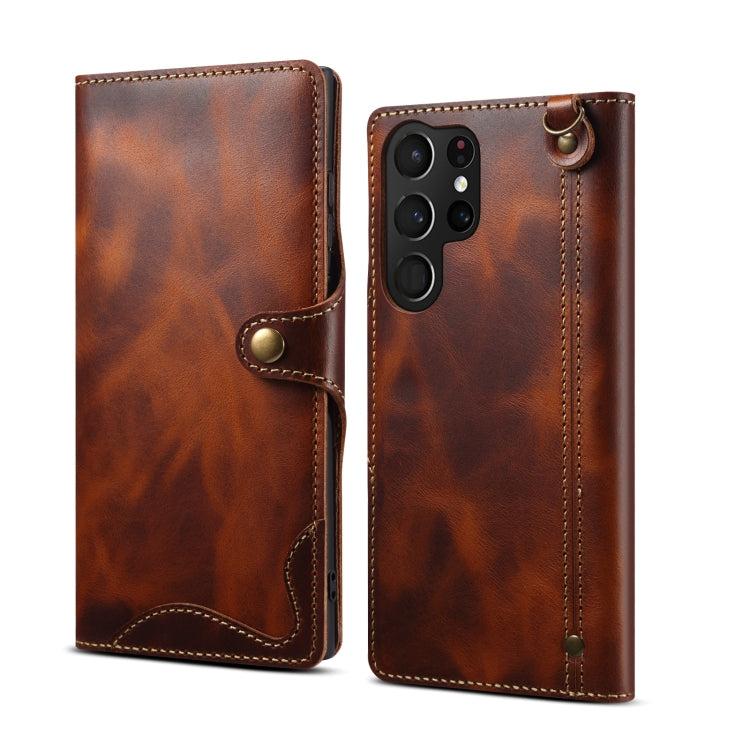 Denior Oil Wax Cowhide Magnetic Button Genuine Leather Case, For Samsung Galaxy S21 Ultra 5G, For Samsung Galaxy S22 5G, For Samsung Galaxy S22+ 5G, For Samsung Galaxy S22 Ultra 5G
