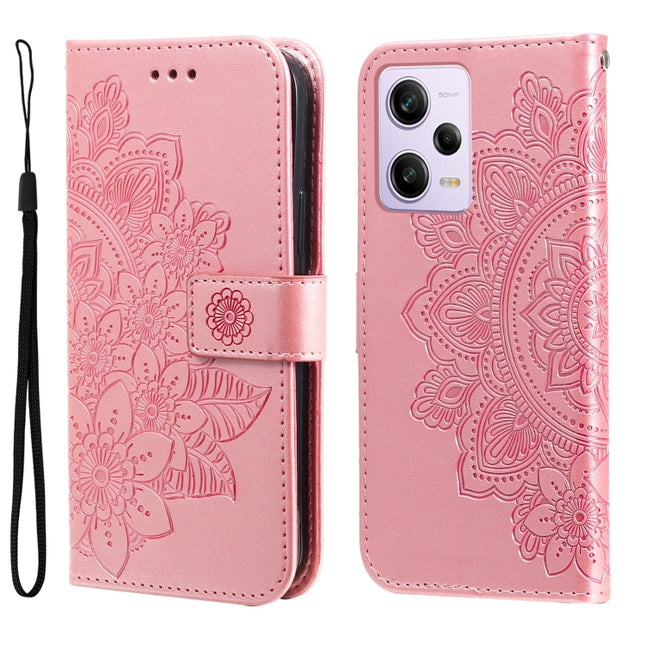 7-petal Flowers Embossing Leather Phone Case, For Xiaomi Redmi Note 12 Pro+ China