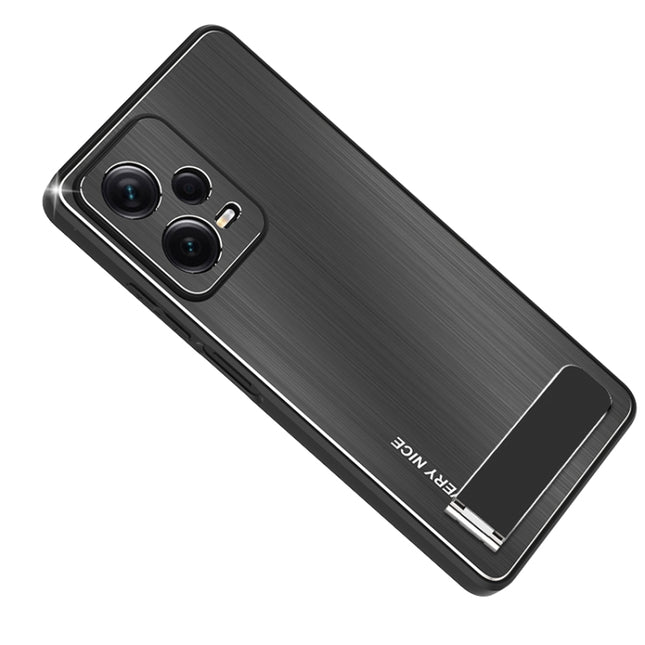 Metal Brushed Texture Shockproof Phone Case with Holder, For Xiaomi Redmi Note 12 Pro+ China, For Xiaomi Redmi Note 12 Pro 5G China, For Xiaomi Redmi Note 12 China