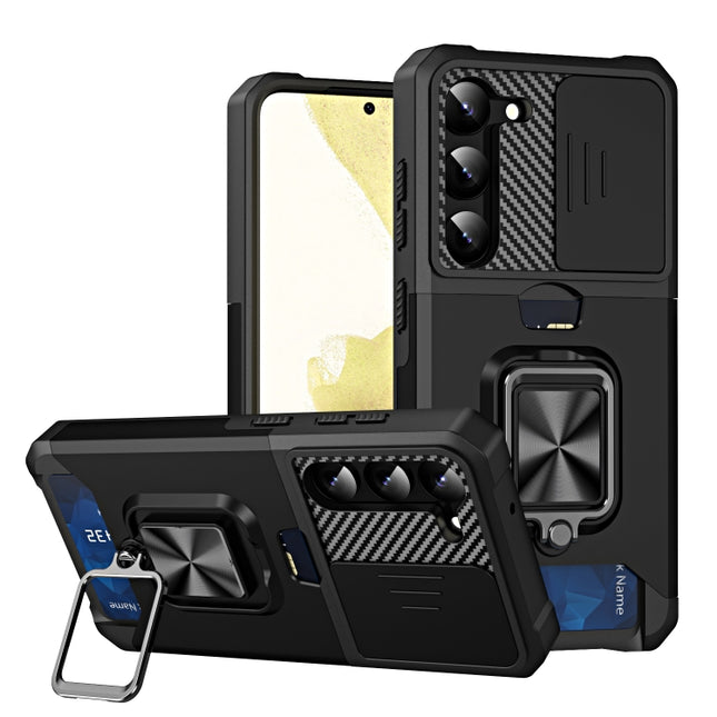 Sliding Camshield Phone Case with Ring Holder & Card Slot, For Samsung Galaxy S23 5G, For Samsung Galaxy S23+ 5G, For Samsung Galaxy S23 Ultra 5G
