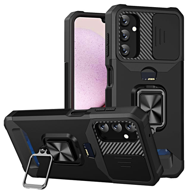 Sliding Camshield Phone Case with Ring Holder & Card Slot, For Samsung Galaxy A14 5G