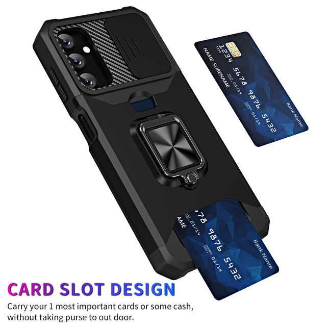 Sliding Camshield Phone Case with Ring Holder & Card Slot, For Samsung Galaxy A14 5G