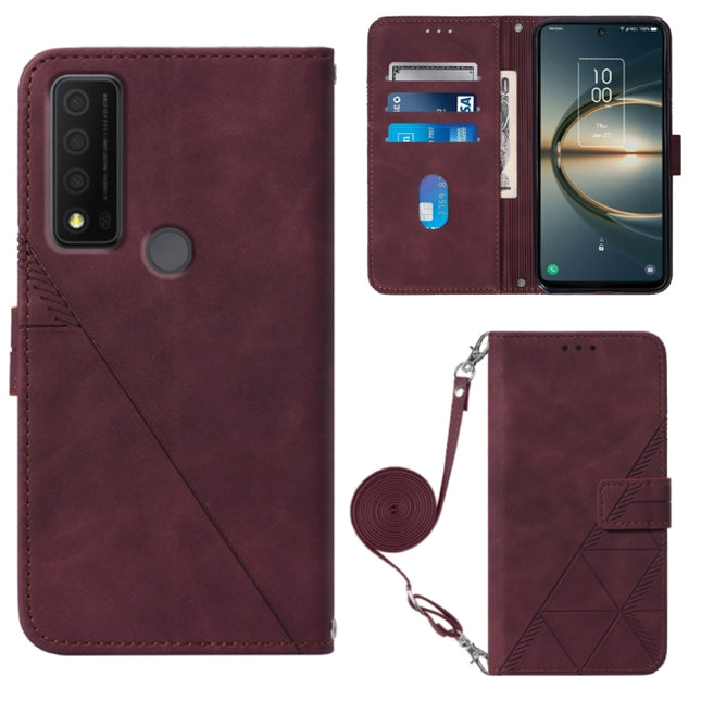 Crossbody 3D Embossed Flip Leather Phone Case, For TCL 30 V 5G T781S / 30XE 5G, For TCL 30Z T602DL, For TCL 303, TCL 305i With fingerprint