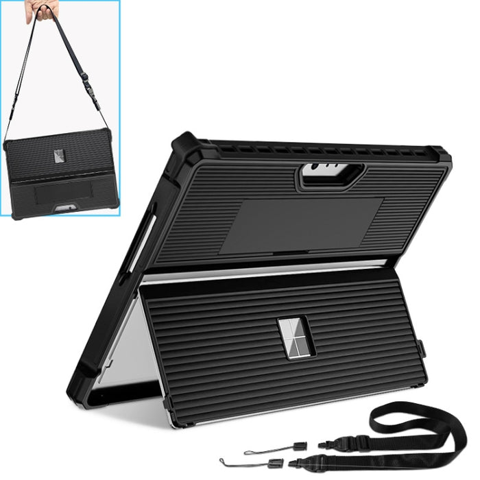 Striped Hollow Tablet Case with Holder Cover and Shoulder Strap, For Microsoft Surface Pro 8, For Microsoft Surface Pro 9