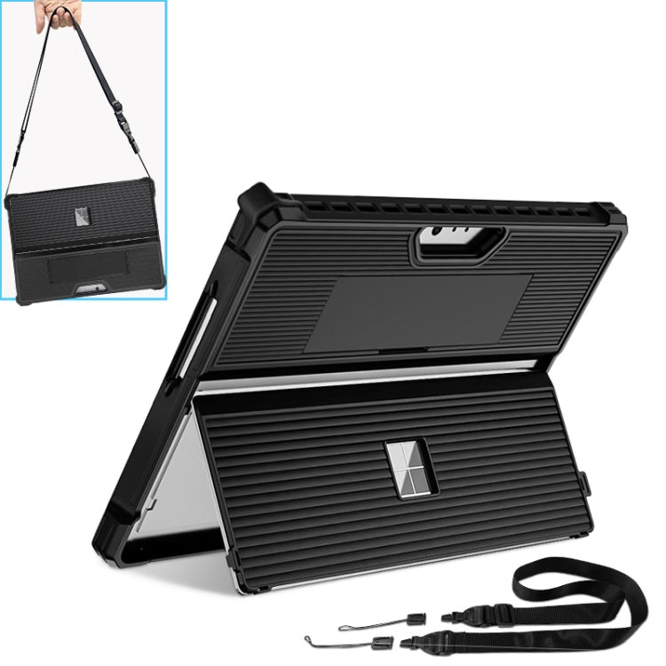 Striped Hollow Tablet Case with Holder Cover and Shoulder Strap