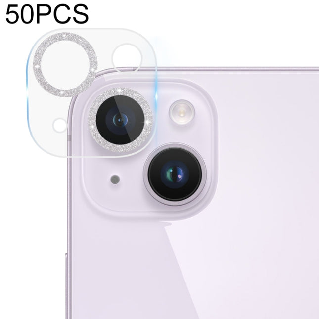 50pcs Tempered Glass Glitter CD Texture Back Camera Film, For iPhone 14 / 14 Plus (50 PCS), For iPhone 14 Pro Max / 14 Pro (50 PCS)