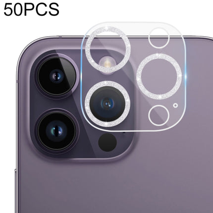 50pcs Tempered Glass Glitter CD Texture Back Camera Film, For iPhone 14 / 14 Plus (50 PCS), For iPhone 14 Pro Max / 14 Pro (50 PCS)