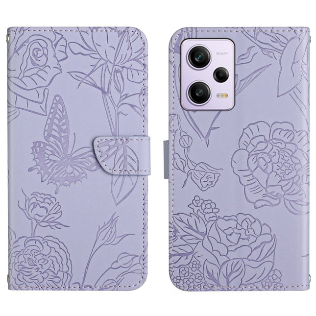 HT03 Skin Feel Butterfly Embossed Flip Leather Phone Case, For Xiaomi Redmi Note 12 Pro+ China/Note 12 Explorer, For Samsung Galaxy A54 5G