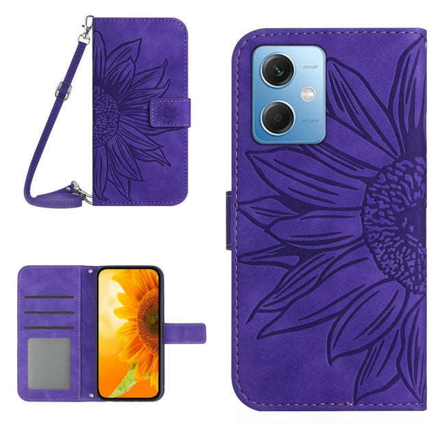 Skin Feel Sun Flower Pattern Flip Leather Phone Case with Lanyard, For Xiaomi Redmi Note 12 China, For Xiaomi Redmi Note 12 Pro 5G China