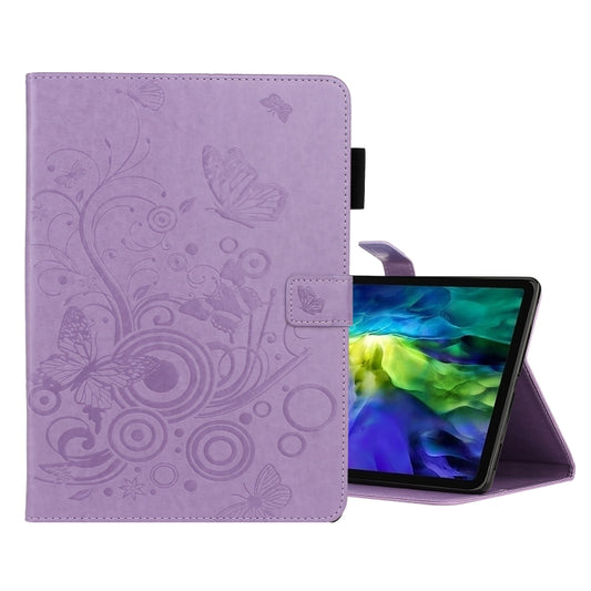 Funda de cuero con tapa horizontal con diseño en relieve de mariposas, soporte y ranura para tarjetas, para iPad Pro 11 (2020)