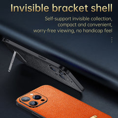 SULADA Invisible Bracket Leather Back Cover Phone Case, For iPhone 14, For iPhone 14 Plus, For iPhone 14 Pro, For iPhone 14 Pro Max