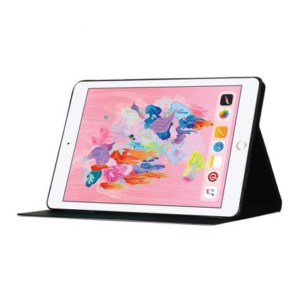 Horizontale Klapphülle aus Leder mit farbigem Zeichenmuster, Halterung, Kartensteckplatz und Schlaf-/Weckfunktion, für iPad 9.7 (2018) und (2017)