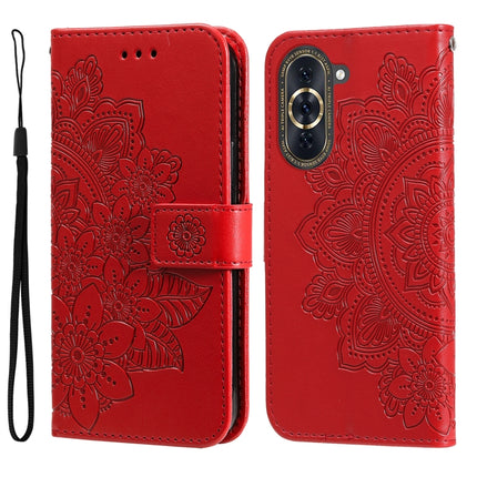 7-petal Flowers Embossing Leather Phone Case, For Huawei nova 10 SE, For Huawei nova 10, For Huawei nova 10 Pro, For OPPO A58 5G