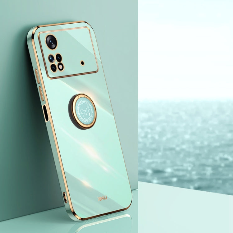 XINLI Straight Edge 6D Electroplate TPU Phone Case with Ring Holder