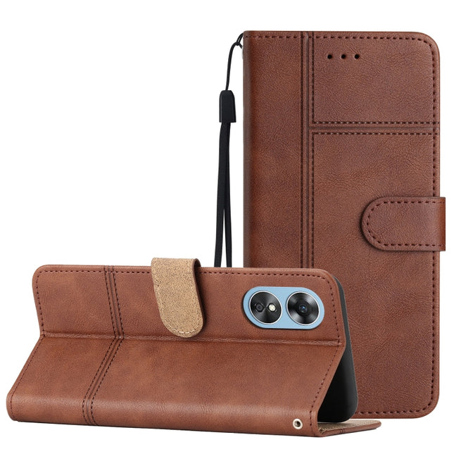 Business Style Cowhide Texture Leather Phone Case, For OPPO A17
