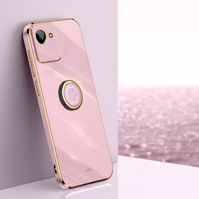XINLI Straight Edge 6D Electroplate TPU Phone Case with Ring Holder, For Realme C30, For Realme C31, For Realme C33 4G