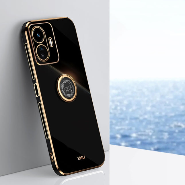 XINLI Straight Edge 6D Electroplate TPU Phone Case with Ring Holder, For vivo Y77 5G Global