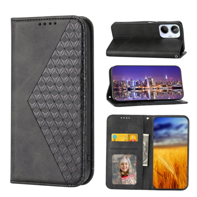 Cubic Grid Calf Texture Magnetic Leather Phone Case, For Realme 10 4G
