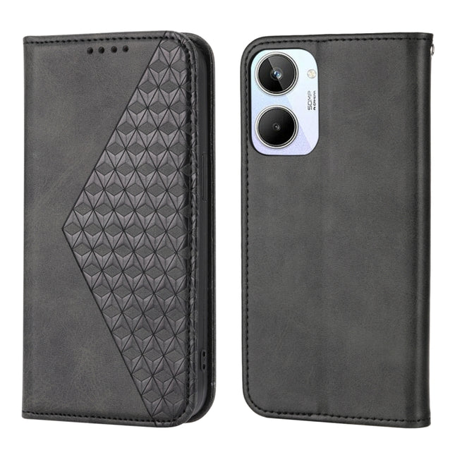 Cubic Grid Calf Texture Magnetic Leather Phone Case, For Realme 10 4G