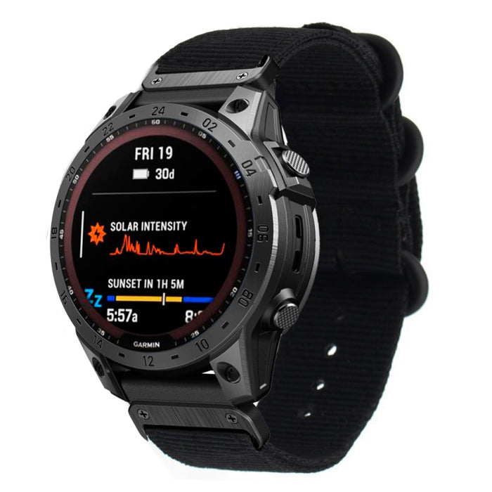 Three-ring Steel Buckle Nylon Watch Band, For Garmin Fenix 7X, For Garmin Fenix 7