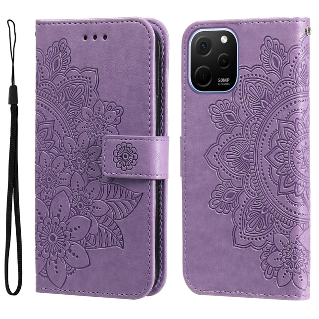 7-petal Flowers Embossing Leather Phone Case, For Huawei nova Y61, For Realme 10 4G Global, For Realme 10 Pro 5G, For Realme 10 Pro+ 5G