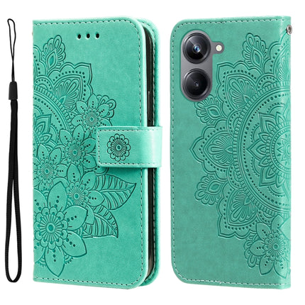 7-petal Flowers Embossing Leather Phone Case, For Huawei nova Y61, For Realme 10 4G Global, For Realme 10 Pro 5G, For Realme 10 Pro+ 5G