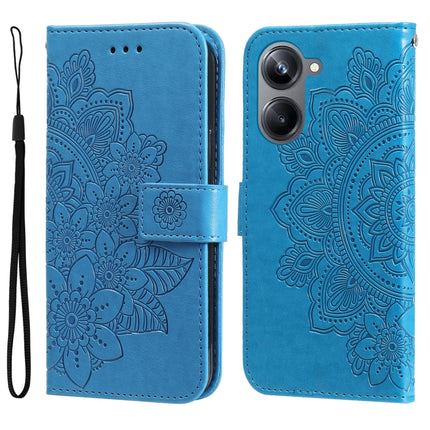 7-petal Flowers Embossing Leather Phone Case, For Huawei nova Y61, For Realme 10 4G Global, For Realme 10 Pro 5G, For Realme 10 Pro+ 5G