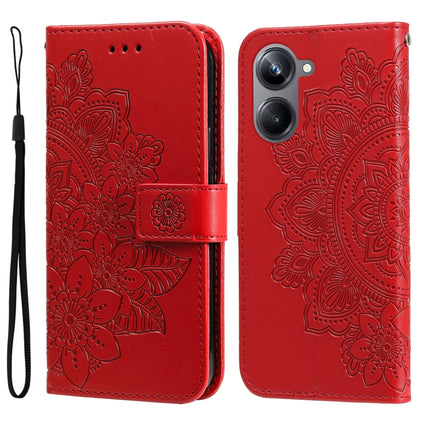 7-petal Flowers Embossing Leather Phone Case, For Huawei nova Y61, For Realme 10 4G Global, For Realme 10 Pro 5G, For Realme 10 Pro+ 5G