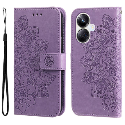 7-petal Flowers Embossing Leather Phone Case, For Huawei nova Y61, For Realme 10 4G Global, For Realme 10 Pro 5G, For Realme 10 Pro+ 5G
