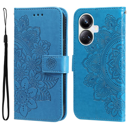 7-petal Flowers Embossing Leather Phone Case, For Huawei nova Y61, For Realme 10 4G Global, For Realme 10 Pro 5G, For Realme 10 Pro+ 5G