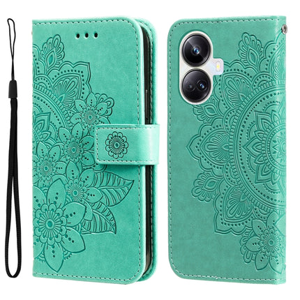 7-petal Flowers Embossing Leather Phone Case, For Huawei nova Y61, For Realme 10 4G Global, For Realme 10 Pro 5G, For Realme 10 Pro+ 5G